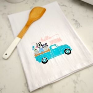 Cute Spring Time Flower Truck Dish Tea Towel